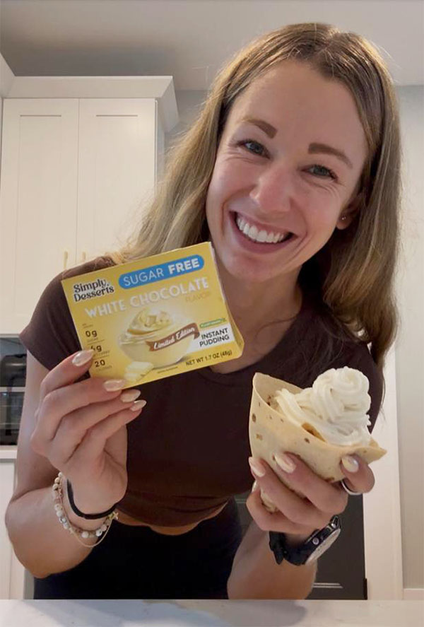 White Choc Protein Soft Serve Wrap with @iamjosefineholmberg holding wrap