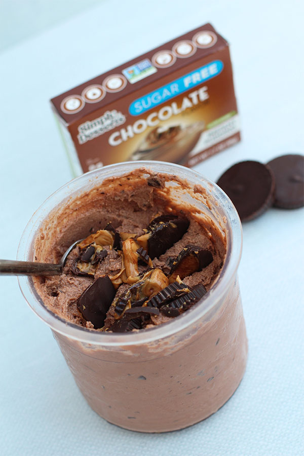 Chocolate peanut butter ice cream made with Simply Desserts pudding