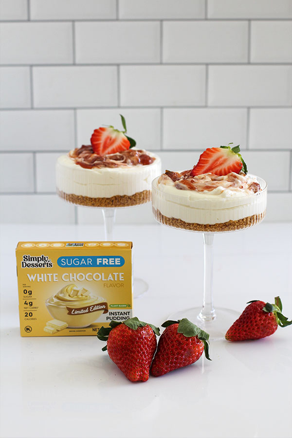 Simply Desserts Sugar-Free White Chocolate Pudding pack used for cheesecake cups