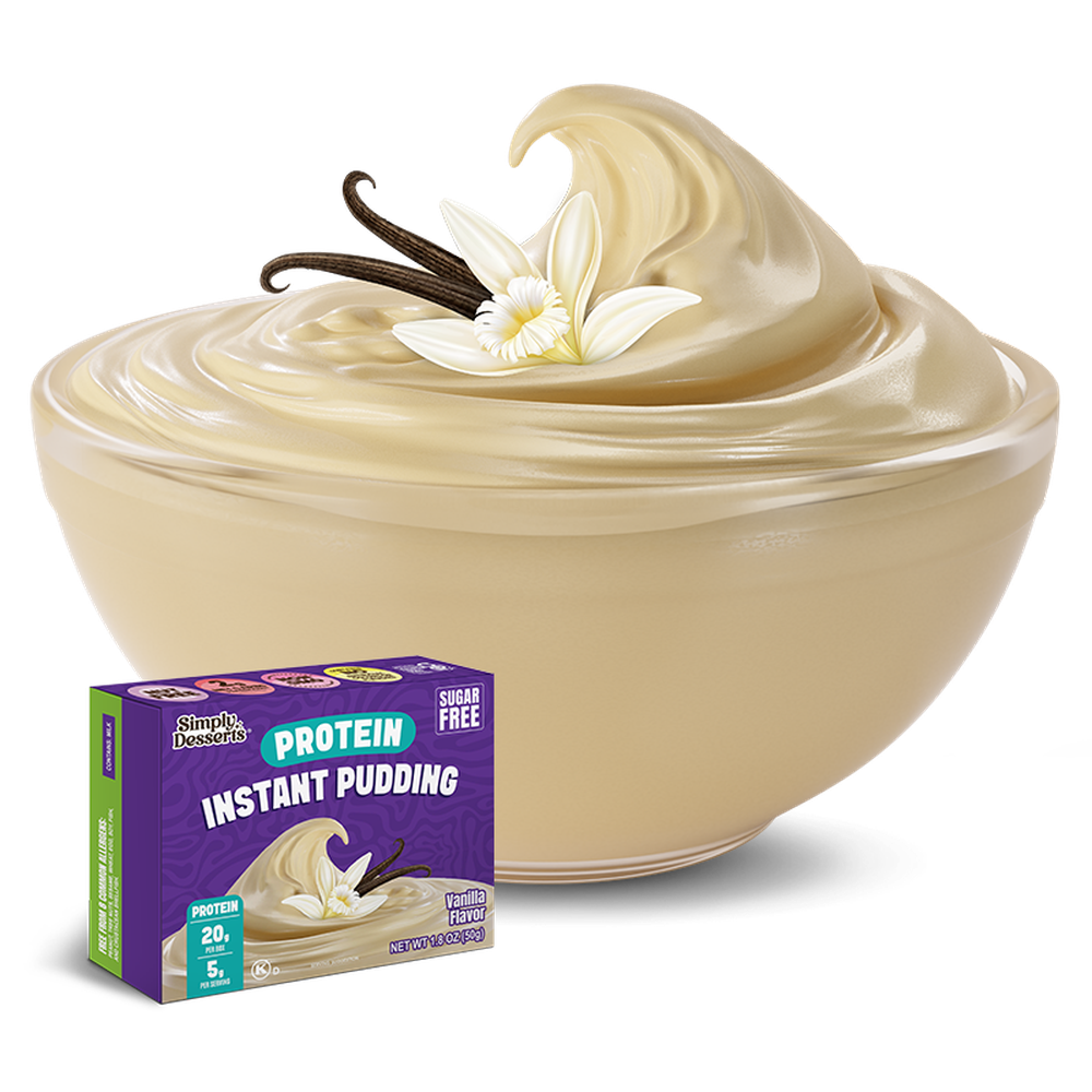 Simply Desserts Vanilla Protein Pudding Bowl and Box
